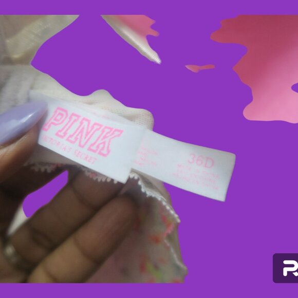 PINK Victoria's Secret pink flirt push-up bra floral lace in white and pink 36D - Picture 4 of 7